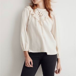 Madewell Embroidered Flannel Mockneck Top Size Medium